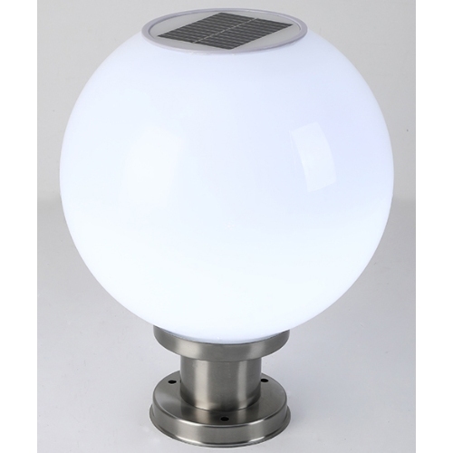 Solar Globe Column Light 35cm Milky Glass SMD LED Solar-Powered Lamp with 3000-6500K CCT and Stainless Steel Base