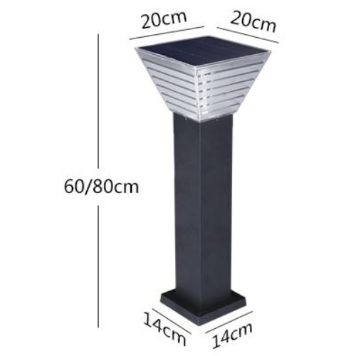Square Solar Lawn Light GSGD400-5WSQ - 20LED 3000K Warmwhite Outdoor Pathway Light with 5W Solar Panel (Height: 60/80cm)